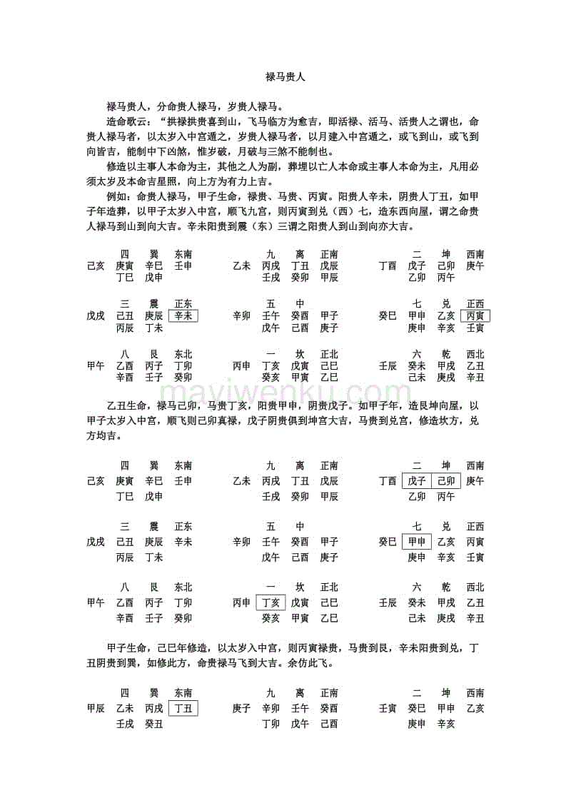 二十四山禄马贵人表图片